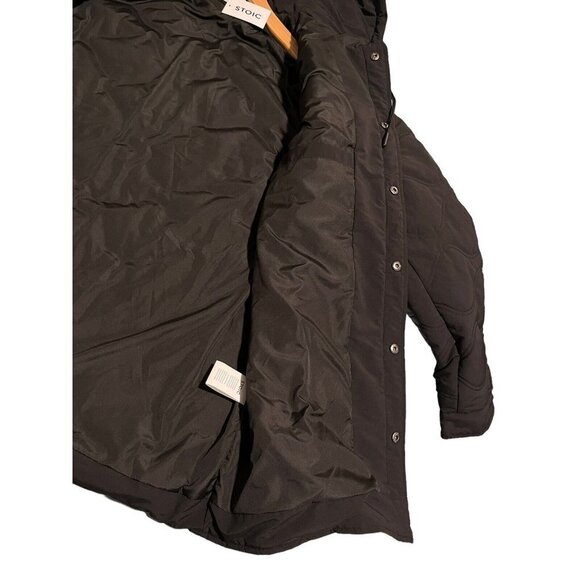 Stoic Puffer Coat Men's Large Solid Black Full Zip Hooded Pockets Parka Jacket - Picture 7 of 14